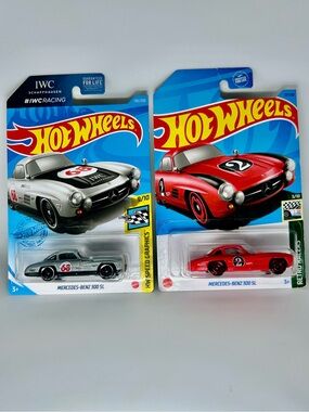 Hot Wheels Mercedes Lot of 2x - Mercedes-Benz 300 SL Red & Silver IWC Racing NEW